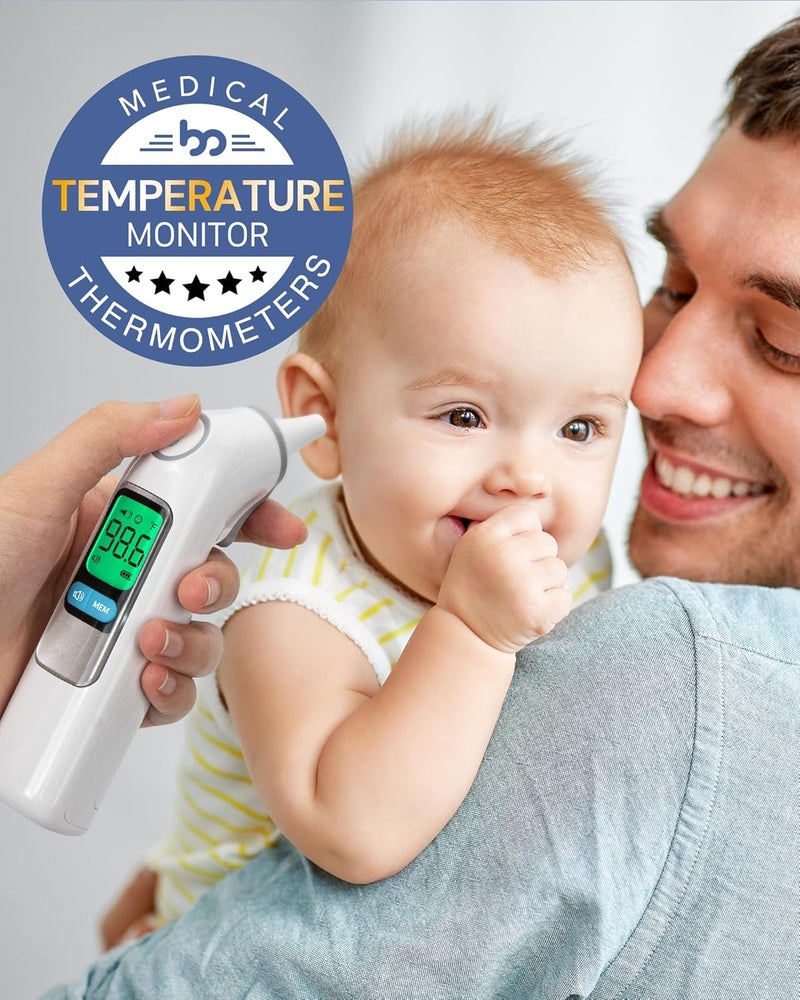 Femometer Ear Thermometer, Highly Accurate Ear Thermometer for Kids, Adults and Babies, 30 Memory Recall, 1s Result and 3-Color Fever Alert, with 24 Disposable Probe Covers, White - Image 3